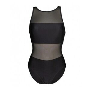 BLACK‎ Mesh Dancer Costume M L 14 Bodysuit sexy BUST 40 Punk Rocker Skater Swim